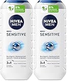NIVEA MEN Sensitive Duschgel, pH-hautneutrale Pflegedusche für Männer mit empfindlicher Haut, milde Formel mit Bambusextrakt für Körper, Gesicht und Haar (250 ml) (Packung mit 2)