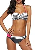 Dokotoo Bandeau Bikini Damen Push Up Zweiteilige Badeanzug Bademode Bikini Set, 01-Grau, S
