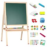 Kindertafel, doppelseitig, mit Schwarz, magnetisch, Staffelei für Kinder, 3-in-1-Set: 30+ Zubehör, magnetische Whiteboard für Kinder auf Holzfuß, 3-4, 4-8, 9-12 Jahre