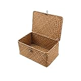 Esoes Aufbewahrungskorb aus geflochtenem Rattan, Aufbewahrungsbox mit Deckel, Seegras, Wäschekörbe, Make-up-Organizer für Badezimmer, Wohnzimmer, Küche (XL)