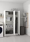 Dmora - Großer Mehrzweckschrank Beaumont, Zusatzschrank mit 3 Türen, Schuhregal mit Regalen, Besenschrank, 109 x 37 x 180 cm, Weiß