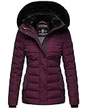 Navahoo Damen warme Winter Steppjacke mit Abnehmbarer Kunstfell-Kapuze Milianaa Aubergine Gr. S