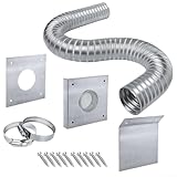 Besttoolifes Pelletofen Frischlufteinlass-Set, 5,1 cm Durchmesser, 152,4 cm Länge, Aluminium-Flexrohr, Außenkaltluft-Set mit Edelstahl-Montageplatten für verbesserte Luftzirkulation,