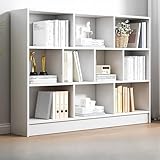 FUKEFUZ Bücherregal mit Rückwand, bücherschrank mit hohem Sockel, Aufbewahrungs-Optik, breites Tiefen-Organizer, hochwertiges drehbares möbel für arbeitszimmer aus Holz für Eckvitrinen(Weiß,A14)
