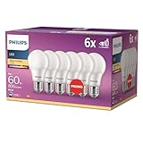 Philips LED Classic E27 Lampen 6-er Pack (60 W), matte LED Lampen mit warmweißem Licht, energiesparende Lampen mit langer Nutzlebensdauer, neue Generation