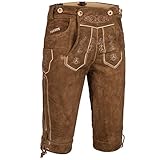 PAULGOS Herren Trachten Lederhose + Träger, Echtes Leder, Kniebund in 4 Farben Gr. 44-60, Herren Größe:52, Farbe:Hellbraun