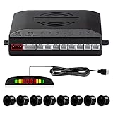 Einparkhilfe mit 8 Vorne Hinteren Parksensoren mit Summer LED-Anzeige (8 Sensoren, Schwarz)