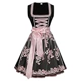 RUYUUEQ Dirndl Damen Midi Trachtenkleid 3 Teilig Dirndlkleid mit Dirndlbluse und Spitze Dirndlschürzen Grosse Grössen Frauen Trachtenmode für Oktoberfest Outfit S-5XL (Schwarz, 4XL)