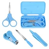 Econtal Baby Nagelpflegeset 4-in-1 in Blau, Baby Nagelknipser, Nagelschere, Nagelfeile, Nasenpinzette | Nagelset für Kleinkind, Neugeborene, Kinder