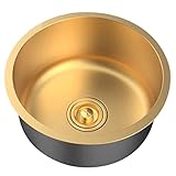 WIQUYBML Einzelbecken-Spülbecken aus goldfarbenem Edelstahl, klein, rund, für Küche, Wohnmobil, Bar, Einweihungsparty, Größe 36 * 36 * 21cm