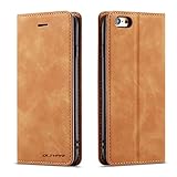 QLTYPRI Hülle für iPhone 6 Plus 6S Plus, Premium Dünne Ledertasche Handyhülle mit Kartenfach Ständer Flip Schutzhülle Kompatibel mit iPhone 6 Plus 6S Plus - Braun