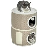 PawHut Kratztonne, 56 cm Hoch Katzentonne mit Höhle, Kratzbaum, Katzenturm aus Sisal, für Katze bis 5 kg, Kaffee