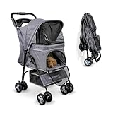 Mobiclinic® pets, Faltbarer hundewagen, Bis zu 15 kg, Ideal für kleine hunde, Zuma, Räder mit 360°-bremsen, Xxl-korb, 3 fenster reißverschluss und moskitonetz, Becherhalter, Grau