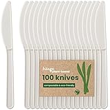 HAAGO - 100 Messer PLA Besteck Set - Wiederverwendbares, spülmaschinenfestes Hochleistungsbesteck für Partys, Hochzeiten, Events, für heiße & kalte Speisen - Weiß 18cm / 7“