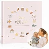 MeinBaby123® Babyalbum Dein erstes Jahr hochwertig vergoldet mit 136 Ausfüllseiten | Geschenk zur Geburt, Babygeschenke, | Babytagebuch zum ausfüllen für Meilensteine im 1. Lebensjahr (rosa)