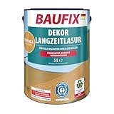 BAUFIX Dekor Langzeitlasur eiche hell, seidenglänzend, 5 Liter, Holzlasur, Holzschutzlasur für außen und innen, für viele Nadel-/Harthölzer
