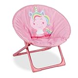 Relaxdays Moonchair Kinder, Einhorn, faltbar, HxBxT: 47 x 50 x 48 cm, Kinderstuhl draußen & drinnen, Kindersessel, pink