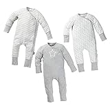 Fred's Baby Body Schlafanzug Set, 3er Pack mit Geschenkbox – Set aus 3 Langarm Strampler in Geschenkverpackung – GOTS Bio Baumwolle – weiß/grau mit Muster aus Sternen oder Streifen (86/92, 1-2 Jahre)