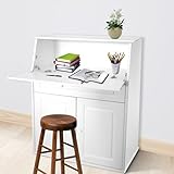 habeig Sekretär, Kommode, Flurschrank, Büroschrank mit Klappe und 2 Türen, Schublade, Weiss, 111x82x40cm (HxBxT), Modern