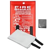Feuerlöschdecke 1m x 1m, Löschdecke Küche – Feuerdecke für Fettbrände, Glasfaser Brandschutzdecke für Auto Zuhause Haushalt Schule Kamin Grill Büro - Fire Blanket mit Haken (1 Stück)