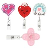 CPJJ Krankenschwester Zubehör, Ausweishüllen Retractable, Krankenschwester Ausweishalter, Karikatur Ausweishalter, Badge Reels ID Card, für Krankenschwester Doktor Lehrer Student, 4 Stück