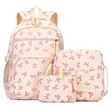 GSenhui Schulrucksack Set Mädchen Schulrucksäcke Aesthetic 3-Teilig Schulranzen Schleife Rucksack Kinder mit Schultertasche und Kleine Geldbörse School Backpack Studenten