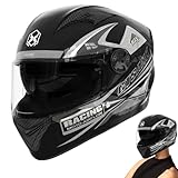 Motorradhelm, Integralhelm Klapphelm Motorrad Herren Damen RollerHelm-Helm Mit Doppelvisier, Integralhelm Mit Sonnenblende Full Face dua-l Lens Shield Street Motorrad Kopfbedeckung Motorradhelm