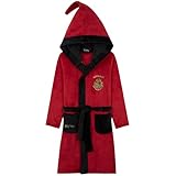 Harry Potter Mädchen Fleece Bademantel mit Kapuze, Taschen & Gürtel - kuscheliger Morgenmantel (Rot/Schwarz, 11-12 Jahre)