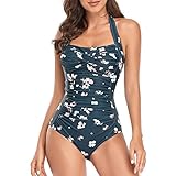 Smismivo Badeanzug Damen Bauchweg Push Up Schwimmanzug mit Retro Schlankheits Raffung Vintage Einteilige bademode Swimsuits for Women