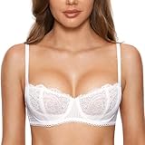 DOBREVA Damen Dirndl BH Push Up Balconette Spitzen BH Große Größen Sexy Soft Transparent Weiss 95C