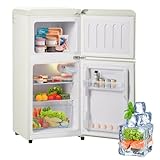 Merax Retro Kühlschrank, 60L Mini-Kühlschrank mit Gefrierschrank,Kühl-Gefrierkombination,22 Liter Gefrierfach, 38 Liter Kühlfach,102 kWh/Jahr, LED-Beleuchtung, cremeweiß
