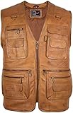 MDM Herren Lederweste, Freizeitweste, Jagdweste, Anglerweste aus weichem Lamm Nappa Leder, Herren, Braun, (Gr. XL)