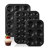Sunmeit 3Er-Pack Muffinformen mit Antihaftbeschichtung, Cupcake-Form, Muffinform Aus Kohlenstoffstahl, Leicht zu Reinigendes Muffinblech, Backformen für 6/12/24 Tassen