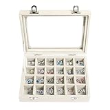 24 Fächer Damen Schmuckkasten Schmuck Box Schmuckkoffer Schmuckständer Aufbewahrungsbox für Ringe Ohrringe Halskette (Beige)