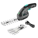 Ecobuild 8V Akku Heckenschere & Grasschere 2-in-1, Mini Gartenschere mit 2 Klingen, 2000mAh Lithium-Ionen Akku, Rasenkantenschere & Astschere für Hecken, Rasen und Garten