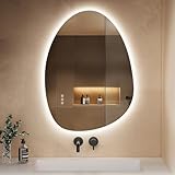 S'AFIELINA Spiegel mit Beleuchtung Asymmetrischer LED Badspiegel 75 × 55 × 2,5 cm (H × B × T) mit Touch-Schalter, Dimmbar 3 Lichtfarbe Einstellbare, Beschlagfrei Badezimmerspiegel mit Beleuchtung