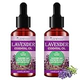 Lavendelöl 2 Flaschen Ätherische Öle Bio Lavendelöl Bio 30ml Lavendelöl Ätherisches Öl Duftöl Lavendel für Diffusor Hautmassage, Kerzenseifenherstellung Gesundheitspflege(Lila).