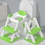 TuckInn Töpfchen Training Toilettensitz, Kleinkind Toilettensitz für Jungen, 2-in-1 Töpfchen Training Toilette mit Schritt Hocker Leiter weich gepolsterten Sitz Spritzschutz (grün-weiß)
