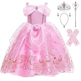 KANDEMY Mädchen Prinzessin Aurora Kostüm Dornröschen Kleid Belle Kostüm Prinzessinnen Kleider Kinder Geburtstag Fasching Karneval Kostüme Cosplay Verkleidung Party Rosa 120