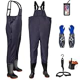 AONYIYI Wathose Herren Damen Anglerhose Watthosen wasserdichte PVC Nylon Anglerhose mit Stiefel Teichhose Matschhose Angeln