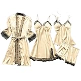 Dessous, Nachtwäsche, Damen, Spitze, Robe, Kleid, Set, Pyjama, Nachthemd, Seide, Übergröße, trägerloser BH für Damen, 44 g, beige, XXL