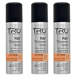 Tru Haarverdichter Spray Hellbraun - 3x100 ml Haarauffüller kaschiert Haarausfall und lichtes Haar, wasserfest, Sofort-Effekt Haarverdichtung