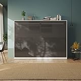 Schrankbett 140x200 cm Horizontal Weiß/Anthrazit Hochglanzfront mit Gasdruckfedern, Wandbett, ideal geeignet als Wandklappbett fürs Gästezimmer, Büro, Wohnzimmer, Schlafzimmer