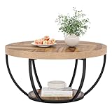 Tribesigns Runde Couchtisch, Industrial 2-Tier-Kreis Couchtisch mit Lagerung Regale, Moderne hölzerne Akzent Mitte Tisch Sofa Beistelltisch für Wohnzimmer, Home Office
