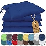 NatureMark 4er Set Stuhlkissen mit Bändern 40x40 cm – Gefüllte Sitzkissen, Outdoor & Indoor – Navy Blau