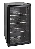 METRO Professional Mini-Kühlschrank GPC1088 mit Glastür - aus Glas und Metall - für Zimmer Büro - Kühlschrank für Getränke Snacks Kosmetik - Minibar - 49x43x83cm - 88L - Statische-Kühlung - Schwarz