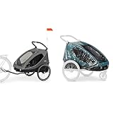 hauck Dryk Duo 2in1 Fahrradanhänger & Buggy für 2 Kinder ab 6 Monaten bis 120 cm oder 22 kg Dryk Duo inkl. Regenschutz für Fahrradanhänger- Grey