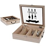 WPAJIRZO Besteckkasten mit Deckel - Holz Besteck Organizer mit 5 Fächern & Sichtfenster für Tischplatte oder Schubladen - Holzbox mit Griff für Besteckaufbewahrung