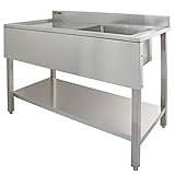 Spüle Edelstahl kommerzielle Küche Restaurant Hotel Wissenschaft Labor Einzelschale 1.0 Linkshänder Abtropfgestell mit Spritzschutz, verstellbare Füße, 120 cm x 60 cm x 90 cm