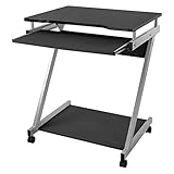 VASAGLE Schreibtisch, Computertisch mit 4 Rollen, 2 Davon mit Bremsen, PC-Tisch leichtgängiger Tastaturauszug, erleichterte Montage platzsparender PC-Tisch in Z-Form, schwarz, LCD811B, 60 x 48 x 73 cm